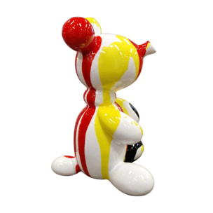 Statuette nounours balloon blanc en résine peintures noir, rouge, jaune H13cm - BEAR 01