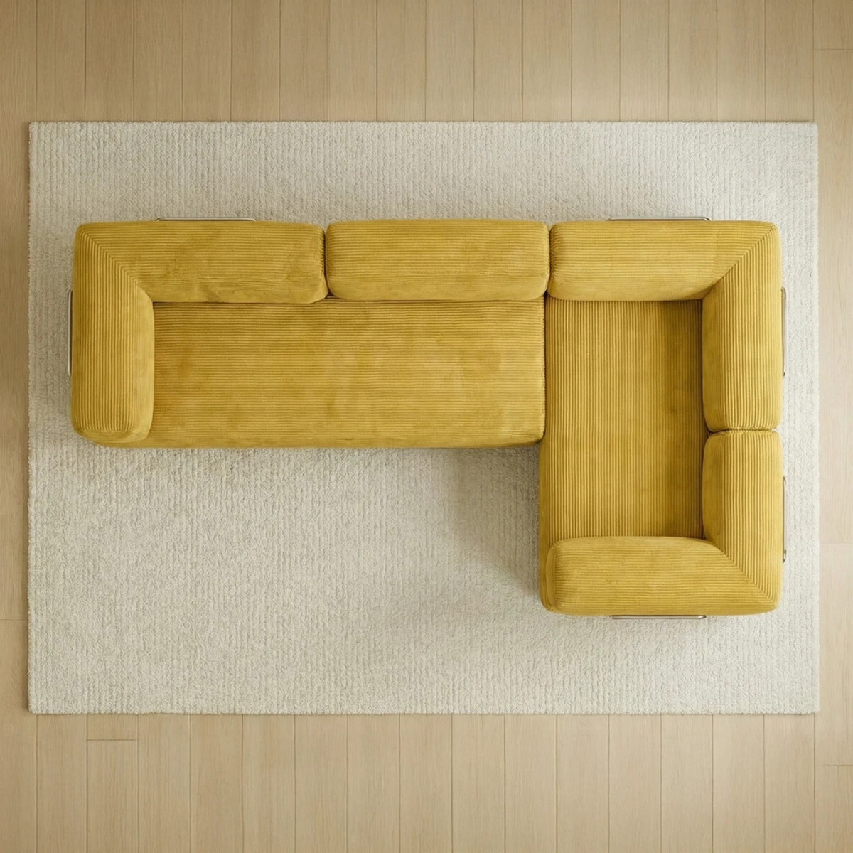 TRENDY - Canapé compressé 5 places angle modulable en velours côtelé jaune