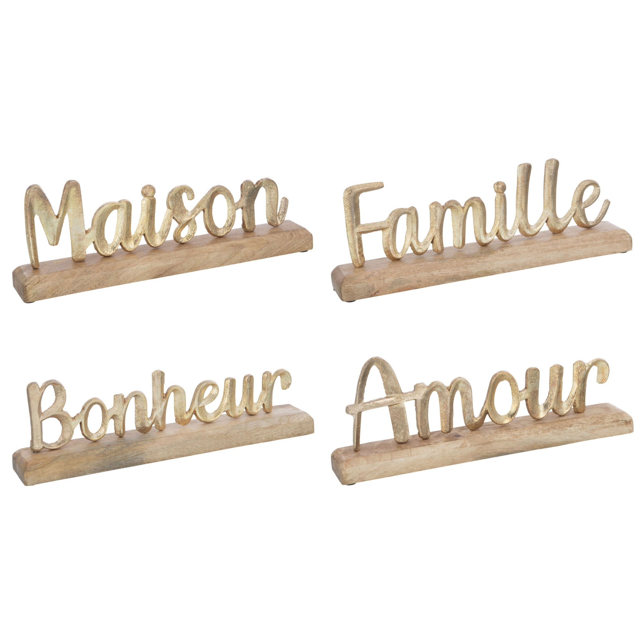 J-Line Mots Sur Pied Aluminium/Bois Or Assortiment De 4