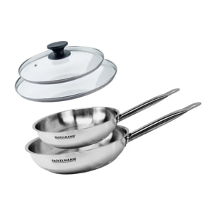 Set de 2 poêles en inox et 2 couvercles en verre Fackelmann Eterna