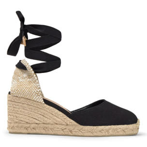 Alpargatas de cuña de mujer Carina en algodón orgánico, cierre mediante lazada