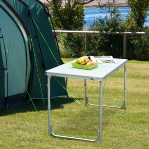 Mesa de Camping Plegable convertible en Maleta Altura Regulable para Picnic 120x60x54-70 cm con Encimera de MDF Marco de Aluminio