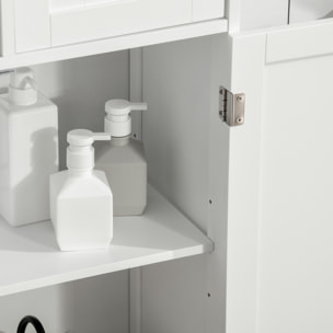 Meuble bas de salle de bain multi-rangements grande niche 2 tiroirs placard double porte avec étagère MDF blanc