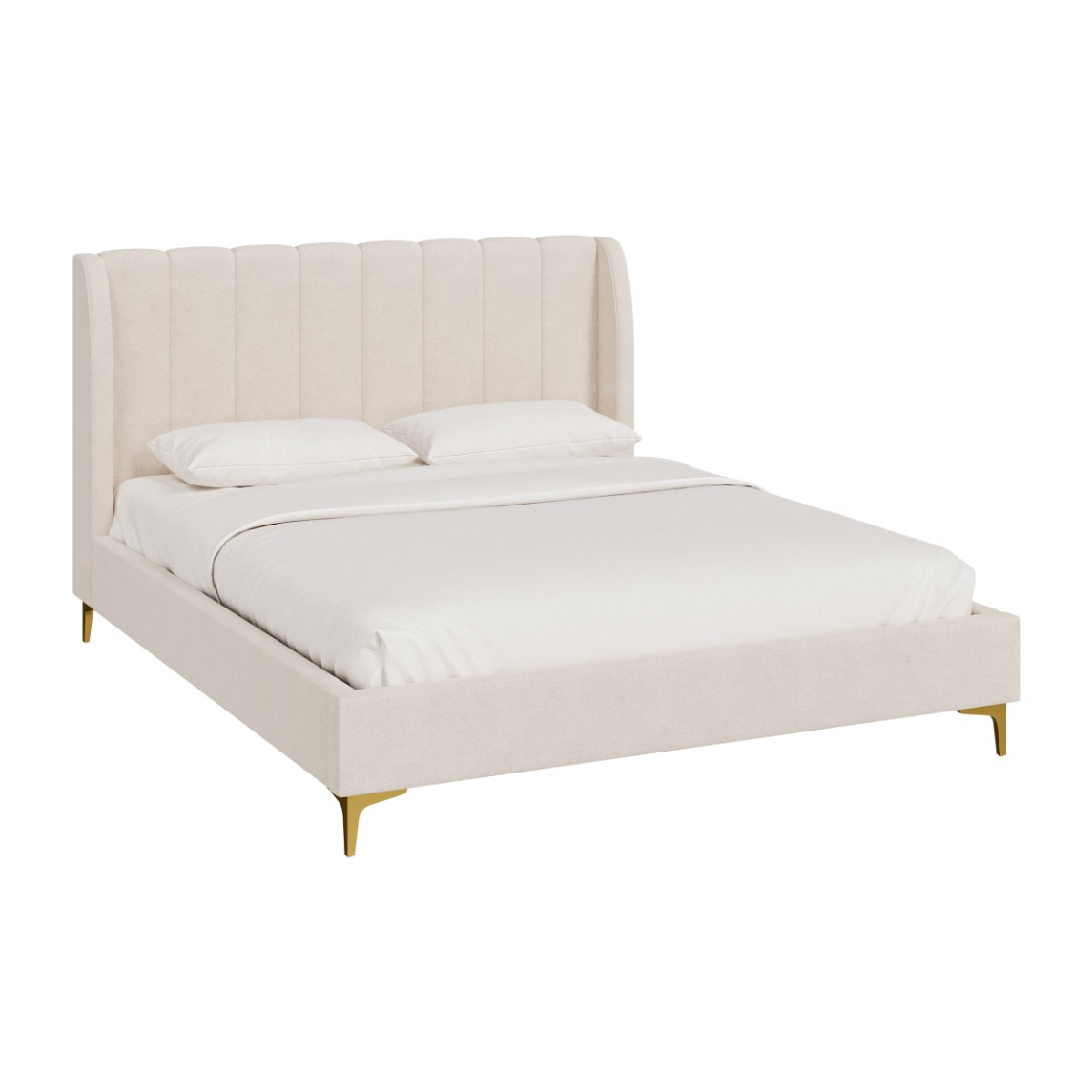 Lit double 160x200 cm en tissu beige et pieds doré - Koda