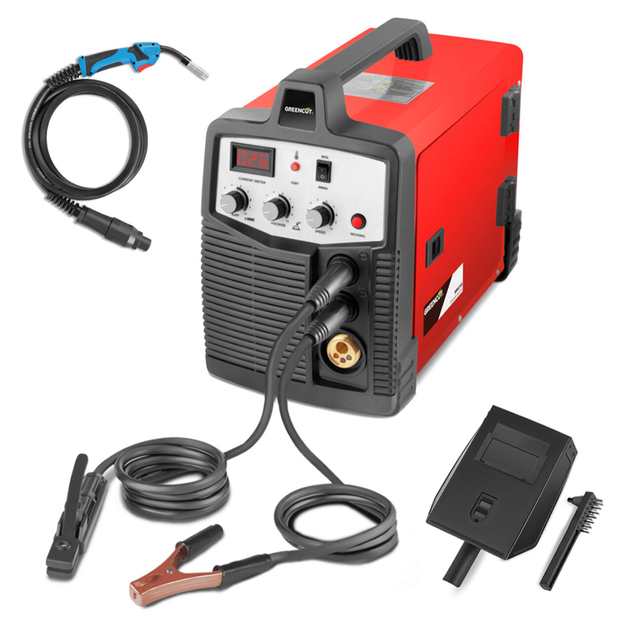 Soldador inverter de hilo continuo potencia de 25A-185A, soldadora 2 en 1 MIG-MAG-MMA, tensión 230V - Greencut MMG185