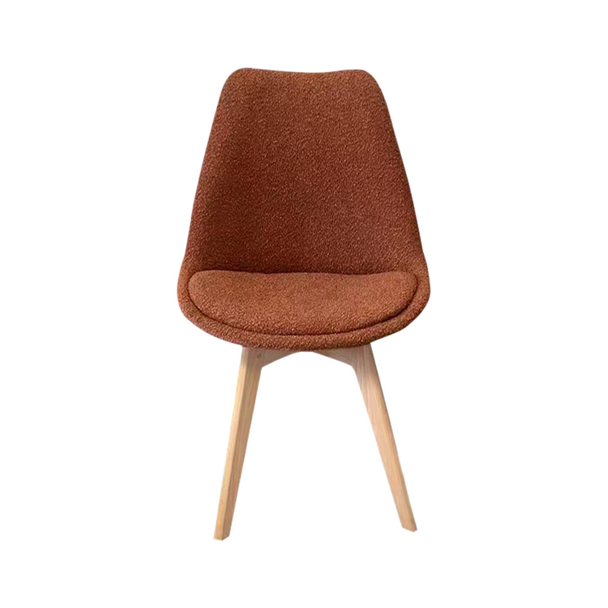 Lot de 4 chaises scandinaves revêtement bouclette texturée terracotta. pieds bois de hêtre - Nils