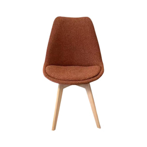 Lot de 4 chaises scandinaves revêtement bouclette texturée terracotta. pieds bois de hêtre - Nils