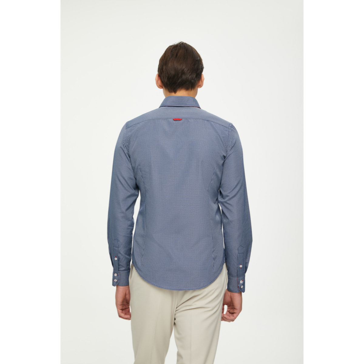 Camicia Uomo 2 Bottoni Button Down 7 Bottoni Slim Cotone Poliestere Riga Stretta Blu\Bianco