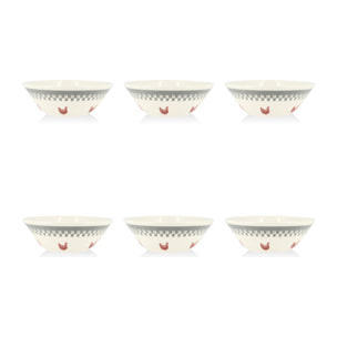 Lot de 6 coupelles en grès 16,5cm avec dessin poule GALLINA