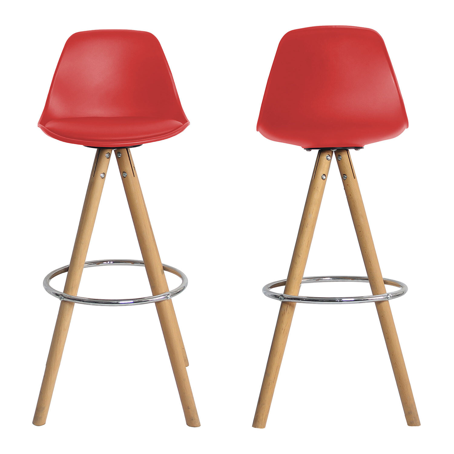 Lot de 2 tabourets scandinaves TOBIAS rouges avec coussin