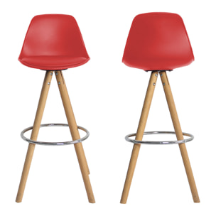 Lot de 2 tabourets scandinaves TOBIAS rouges avec coussin