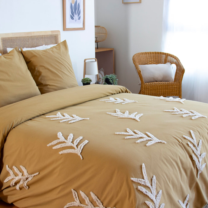 Parure housse de couette unie 100% coton - tuféa - ocre