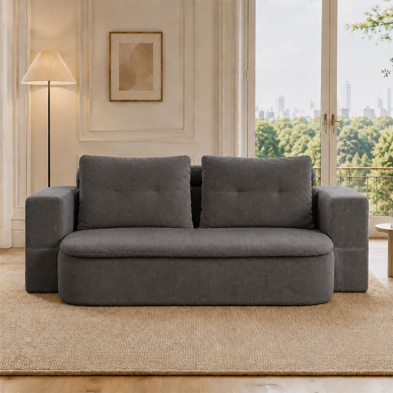 Canapé compressé convertible 2-3 places + couette en velours côtelé gris foncé ROSTOCK