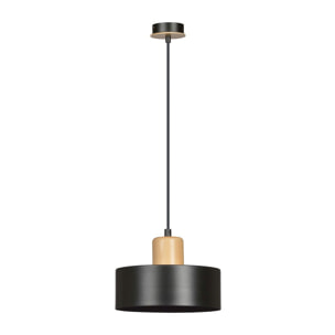 Lampada a sospensione Torin in acciaio nero opaco e legno