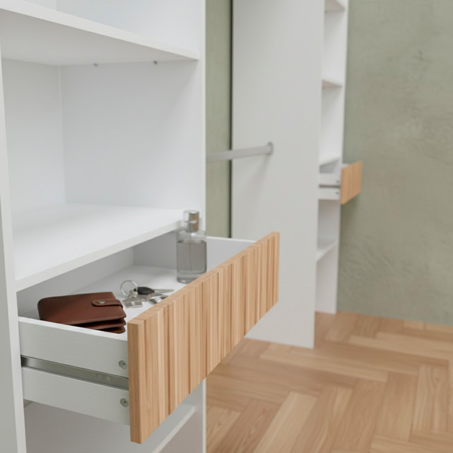 Armadio Guardaroba Aperto Con Ripiani Regolabili 3 Cassetti Doppio Appendiabiti In Alluminio Mobile Multiuso 190 x 187 x 40 Cm Bianco E Rovere Listato