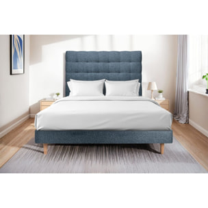 Lit avec tête de lit capitonnée bouclette et sommier kit Ep14