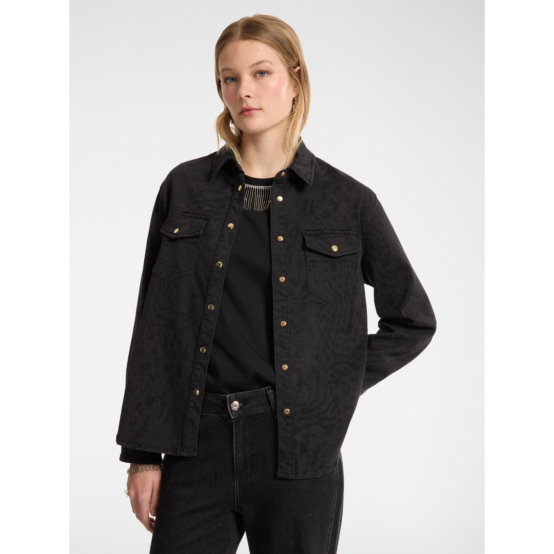 Elena Mirò - Camicia animalier in denim - Nero