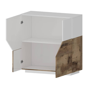 Credenza moderna a 2 ante geometriche, Made in Italy, Madia da cucina, Buffet di design da soggiorno, Cm 79x43h86, Bianco lucido e Acero