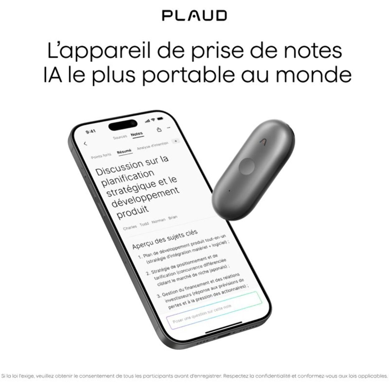 DICTAPHONE PLAUD Note Pin S Noir