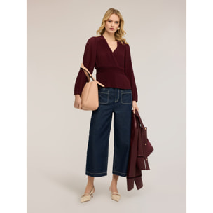 Motivi - Blusa plissé in georgette con scollo a V - Bordeaux