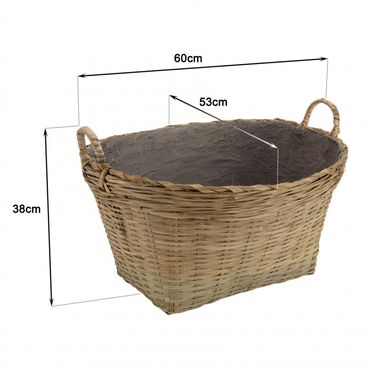 HANS - Pot de fleur ovale 60x53cm en bambou naturel avec anses