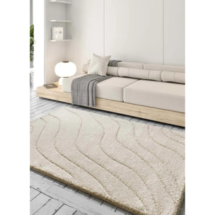 MOLIER Alfombra shaggy con formas abstractas en blanco, varias medidas disponibles.