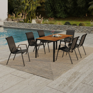 Ensemble repas Timbia 6 places verre trempé effet bois