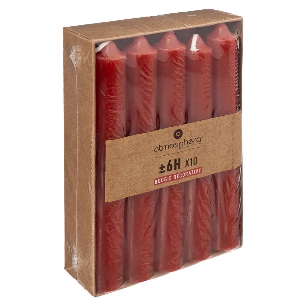 Lot de 10 bougies bâtons - rouge - 45g