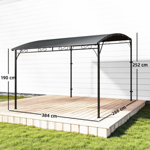 Pérgola de Pared de Jardín 2,8x3,8 m, Cenador de Jardín con Techo Inclinado, Orificios de Drenaje y Estructura Metálica, Resistente a la Intemperie, para Patio, Terraza, Balcón, Gris