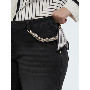 Fiorella Rubino - Jeans Wide Leg lavado black con charm - Negro