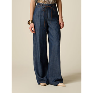 Oltre - Pantalones palazzo efecto denim - Azul