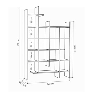 Libreria Dguidett, Scaffale da ufficio, Mobile portalibri, Biblioteca, 122x26h188 cm, Antracite