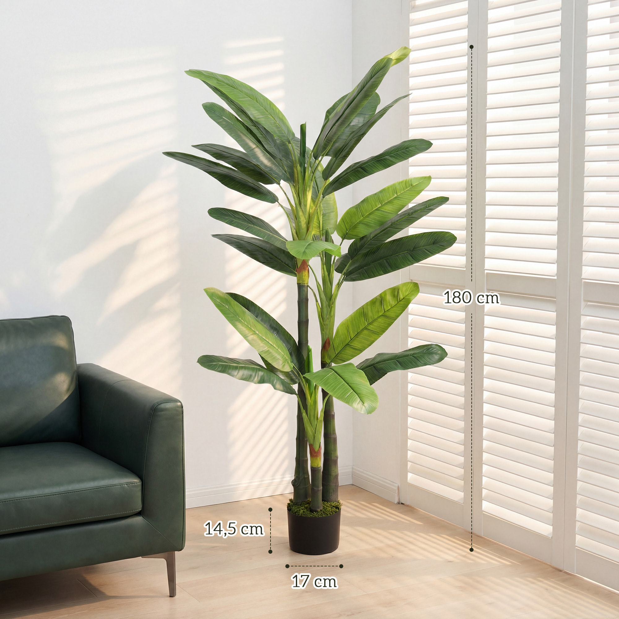 Plante artificielle bananier H.180 cm 18 feuilles grand réalisme