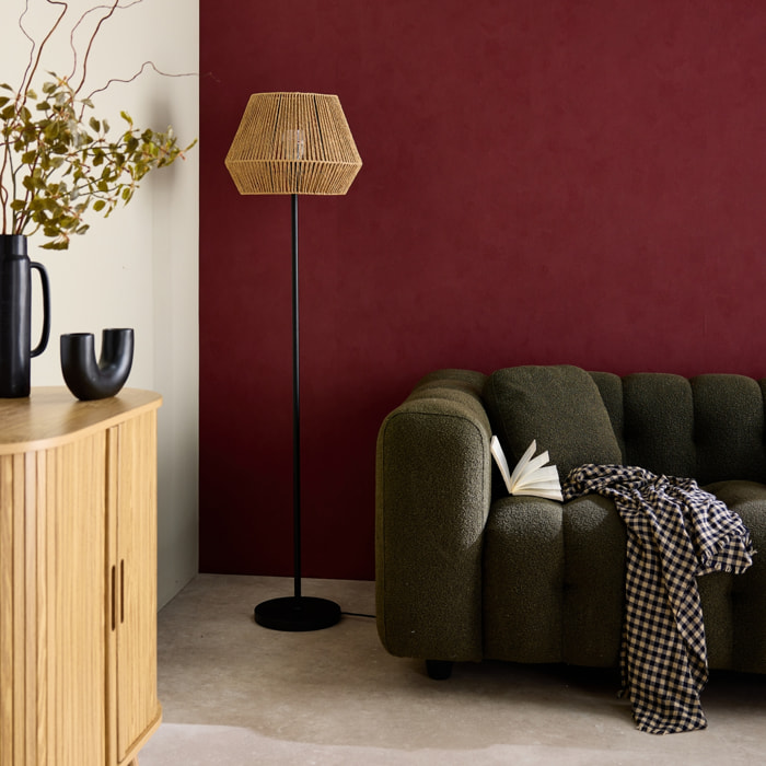 Lampadaire salon effet rotin Gabin naturel H 150cm