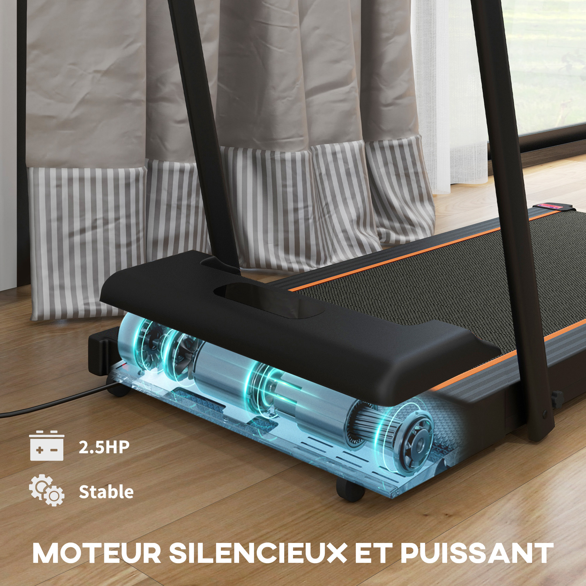 Tapis de marche électrique pliable 1800W - V. max. 6Km/h - écran LED multifonction, télécommande, support iPad - orange noir