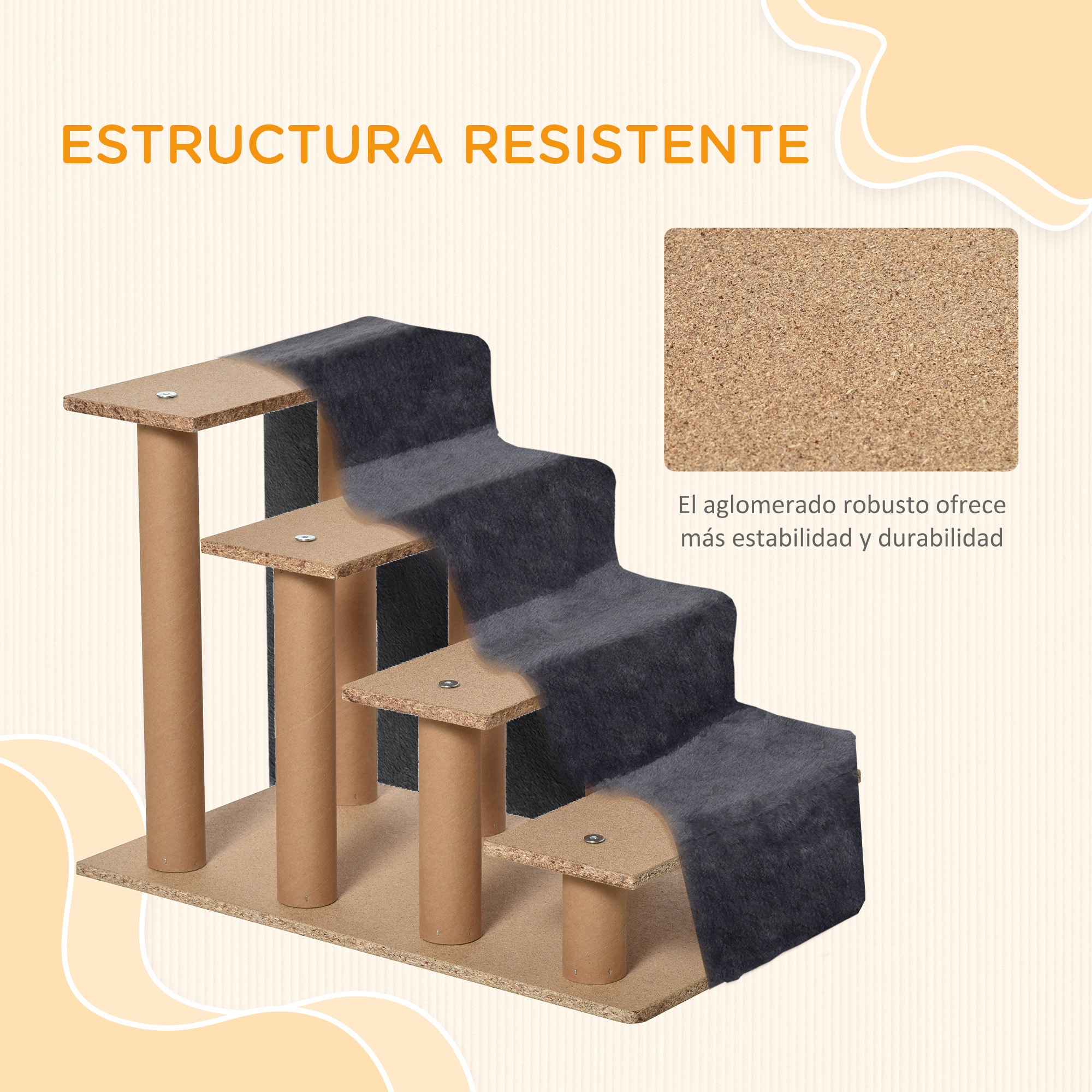 Escalera para Perros de 4 Peldaños Escalera para Mascotas con Funda Extraíble y Lavable para Cama Sofá 60x35x44 cm Gris Oscuro