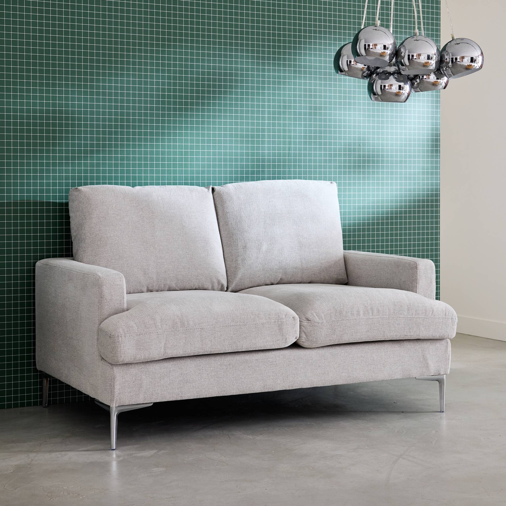 Canapé 2 places en tissu blanc cassé L 143 x P 90 x H 89cm - Hans