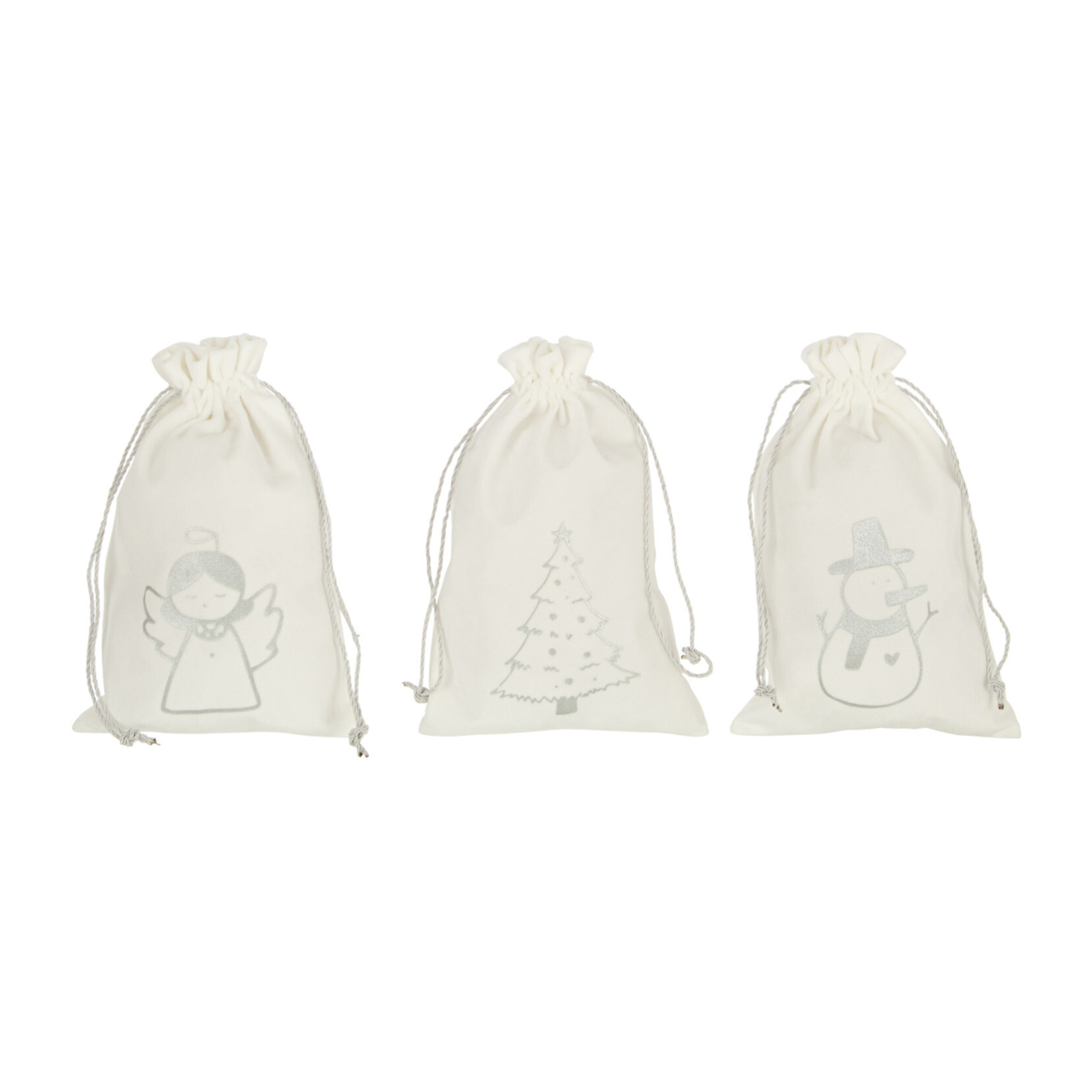 J-Line Sac Noel Mix Velours Blanc/Argent Small Assortiment De 3