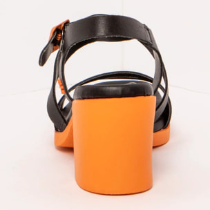 Sandalias con tacón 1840 NAPPA BLACK-ORANGE/ CANNES color Black-orange