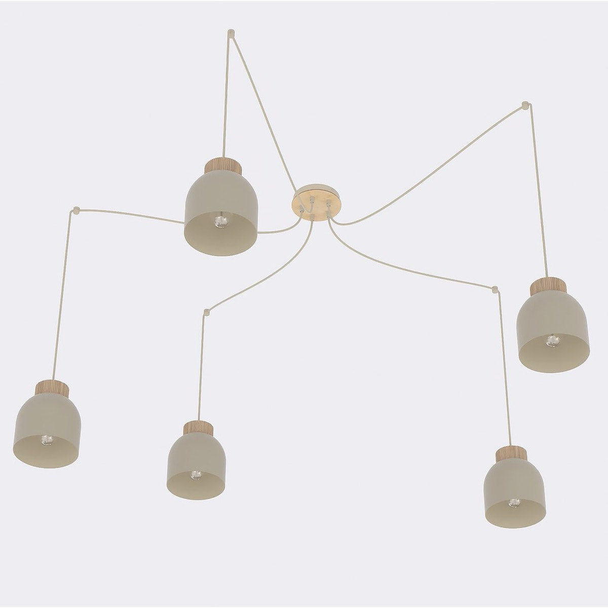 Lampada a sospensione KRU in acciaio beige e legno