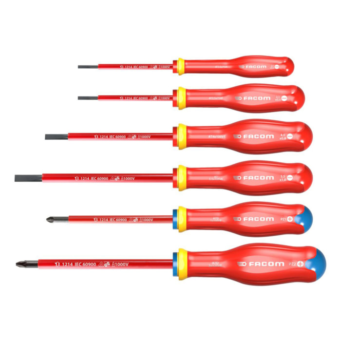Jeu de 6 tournevis Protwist isolés 1000V (plats et pozidriv)