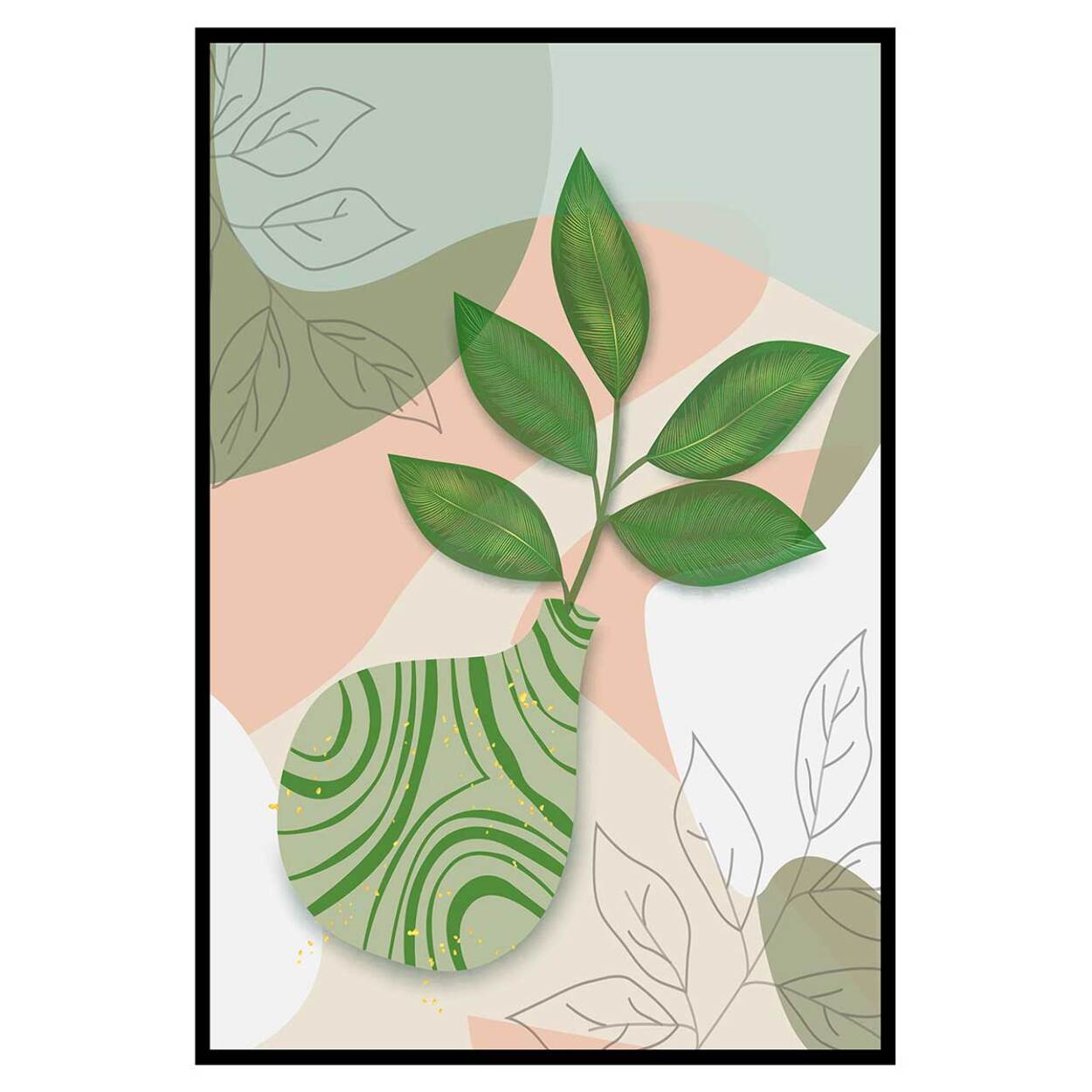 Affiche encadrée feuilles modernes pastel Affiche + cadre en métal - Noir