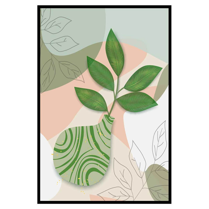 Affiche encadrée feuilles modernes pastel Affiche + cadre en métal - Noir