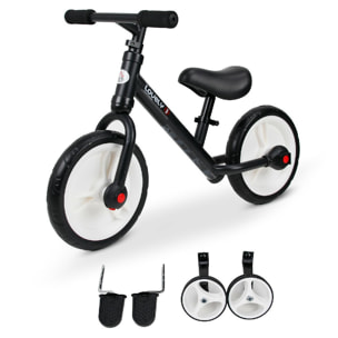 Vélo enfant draisienne 2 en 1 roulettes et pédales amovibles roues 11'' hauteur selle réglable acier noir