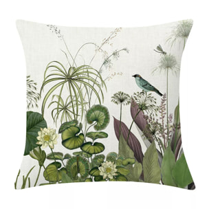 Housse de coussin lin & coton 165 g/m² imprimé beige vert Nenuphars parchemin