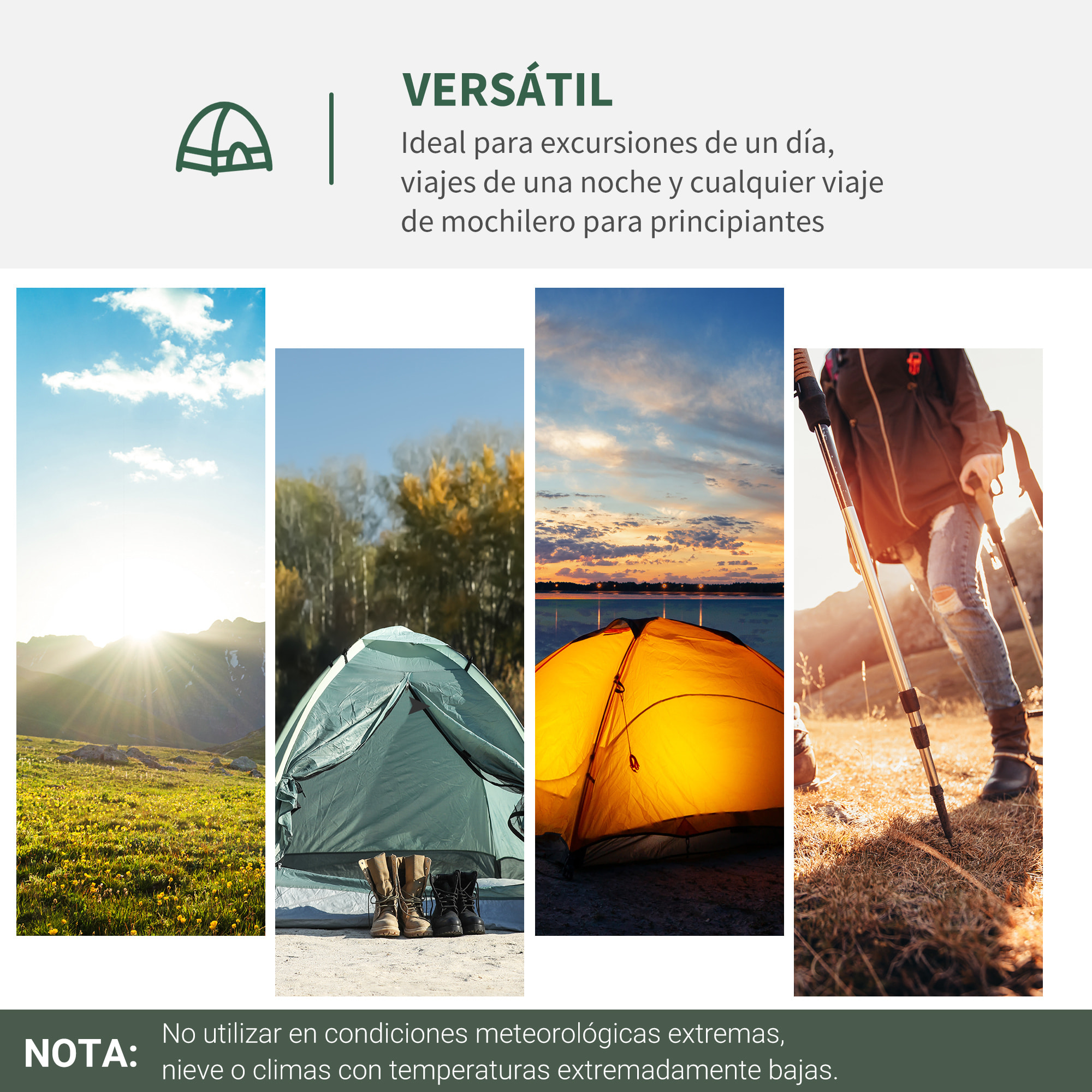 Tienda de Campaña para 2 Personas Tienda de Camping Plegable con 2 Ventanas de Malla Bolsillo Bolsa de Transporte y Marco de Fibra de Vidrio 206x152x110 cm Verde