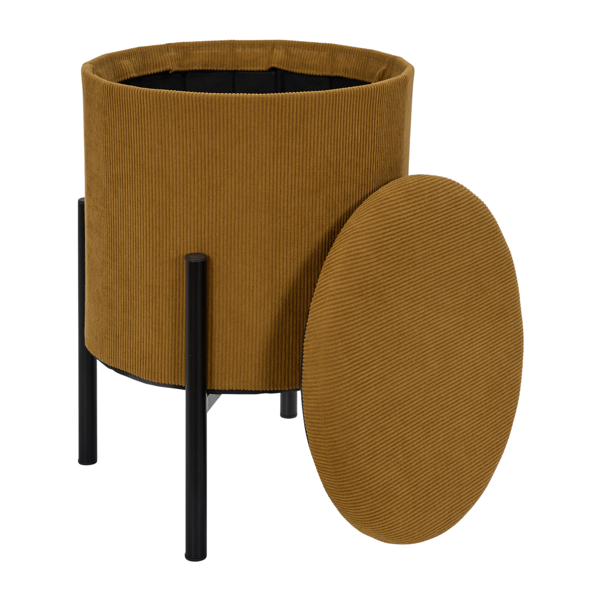 Lot de 4 Poufs - HOME DECO FACTORY - Jules - Rangement - Côtelé - Jaune