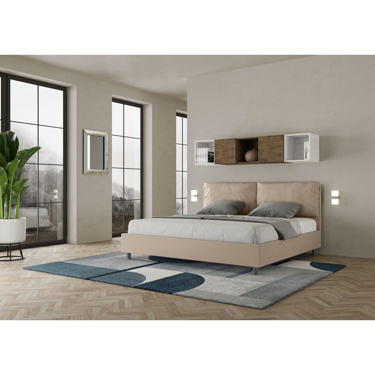 Cama matrimonial sin somier acolchada 200x210 cuero sintético gris paloma Antea Large