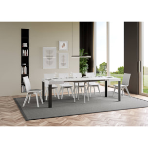 Table Linea Extensible Dessus Frêne Blanc 90x90 Allongée 246 cadre Anthracite