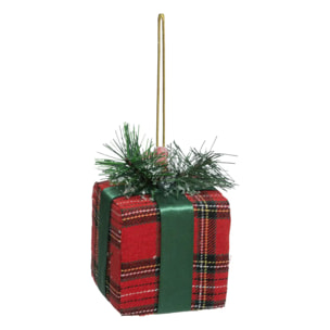 Sujet cadeau tartan 10cm polystyrène rouge